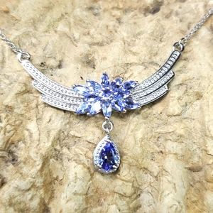 Tanzanite Floral Drop Necklace in Platinum over Sterling Silver